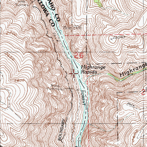 Topographic Map of Highrange Rapids, ID