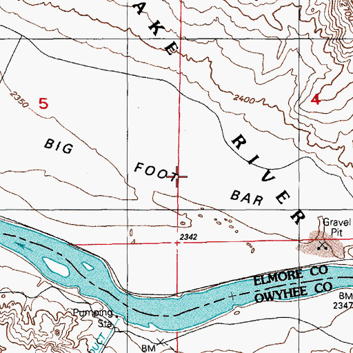 Topographic Map of Big Foot Bar, ID
