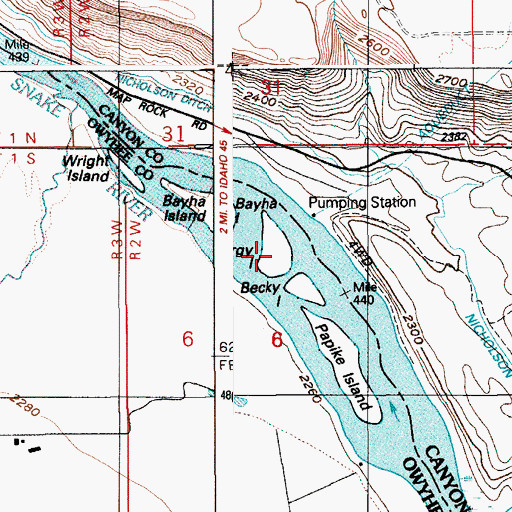 Topographic Map of Becky Island, ID