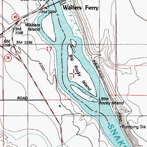 Topographic Map of Big Rocky Island, ID