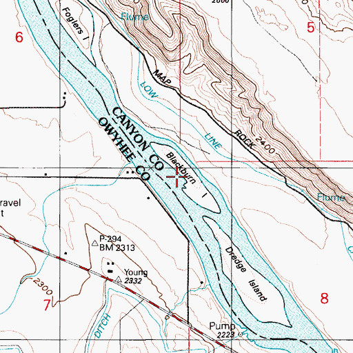 Topographic Map of Blackburn Island, ID