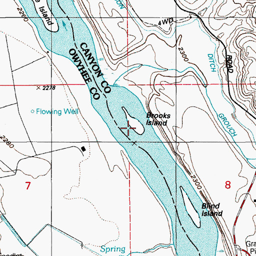 Topographic Map of Brooks Island, ID