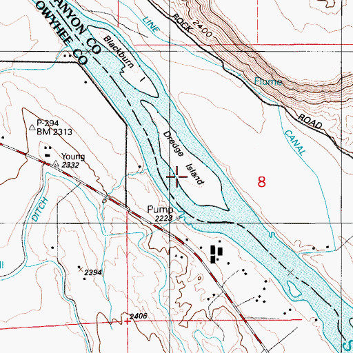 Topographic Map of Dredge Island, ID