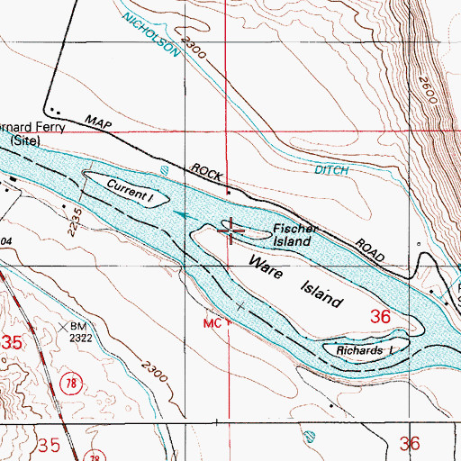 Topographic Map of Fischer Island, ID