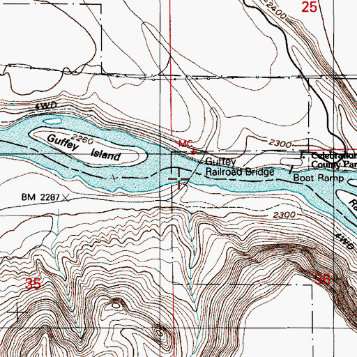 Topographic Map of Guffey Railroad Bridge, ID