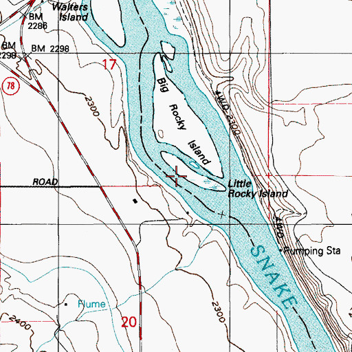 Topographic Map of Little Rocky Island, ID