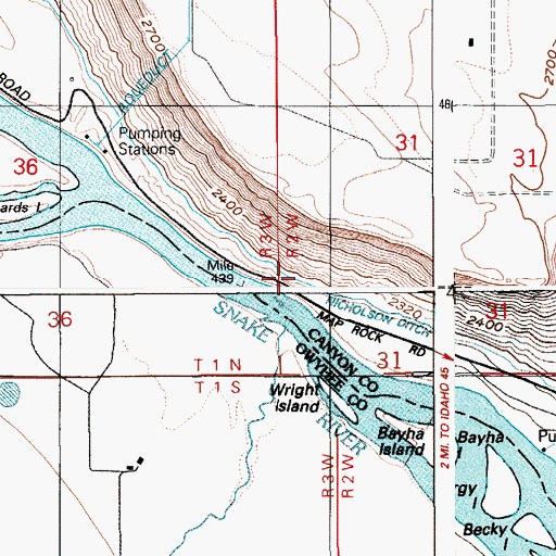 Topographic Map of Nicholson Ditch, ID