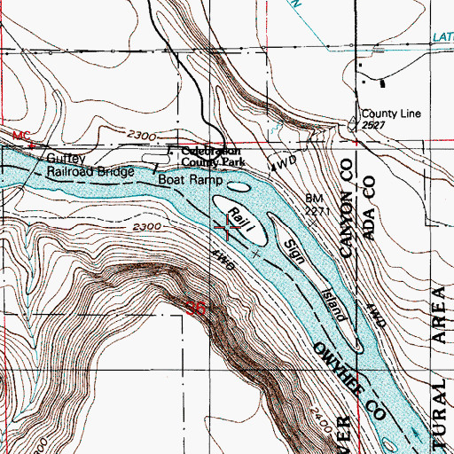 Topographic Map of Rail Island, ID