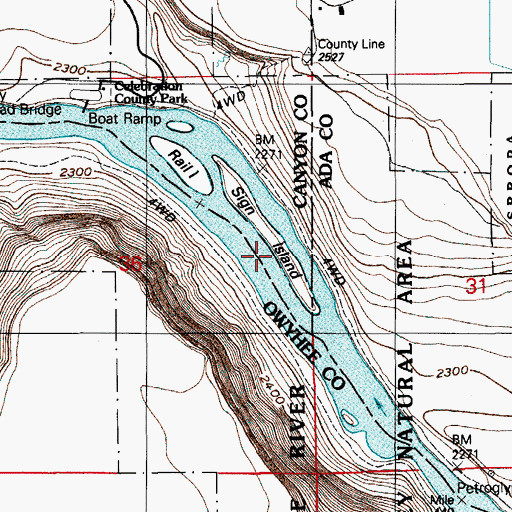 Topographic Map of Sign Island, ID