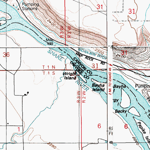Topographic Map of Wright Island, ID