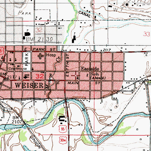 Topographic Map of Eastside School, ID