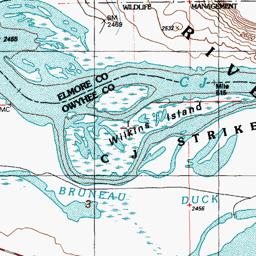 Topographic Map of Wilkins Island, ID
