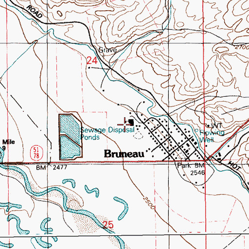 Topographic Map of Bruneau Elementary School, ID