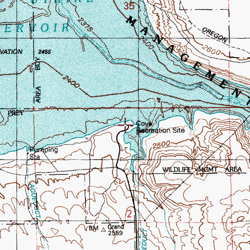 Topographic Map of Cove Recreation Site, ID