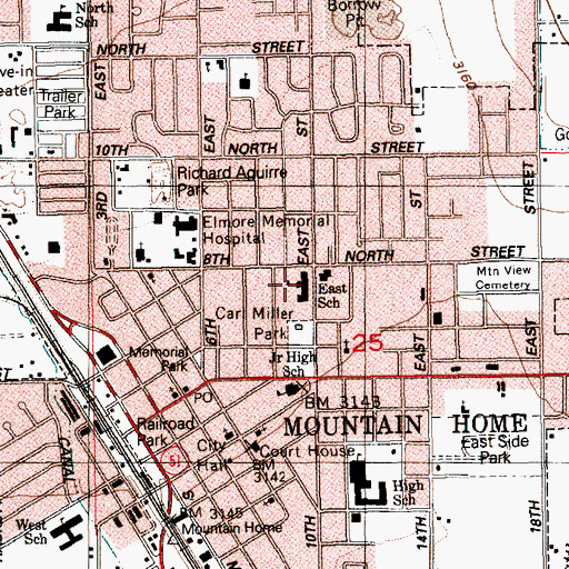 Topographic Map of East Elementary School, ID