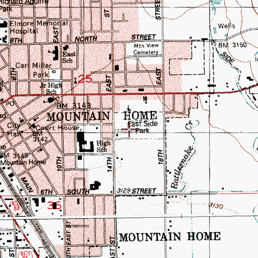 Topographic Map of East Side Park, ID