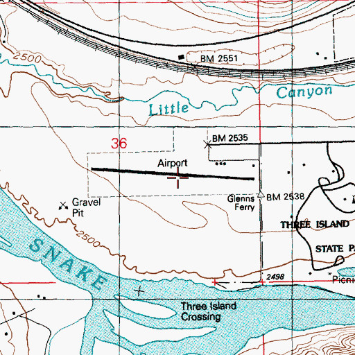 Topographic Map of Glenns Ferry Municipal Airport, ID