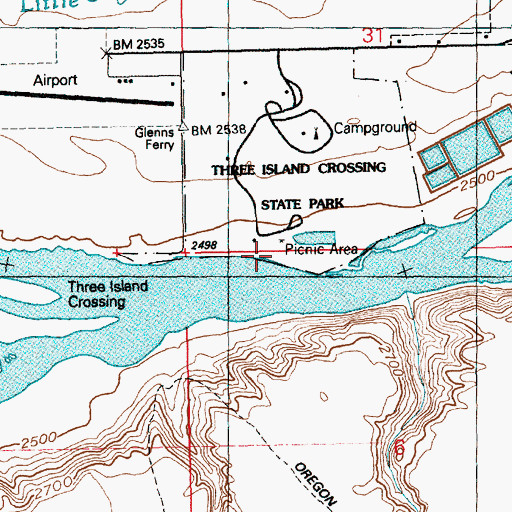 Topographic Map of Three Island Crossing State Park, ID