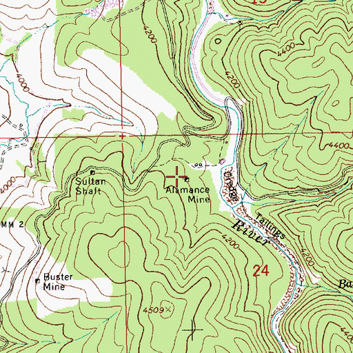Topographic Map of Alamance Mine, ID