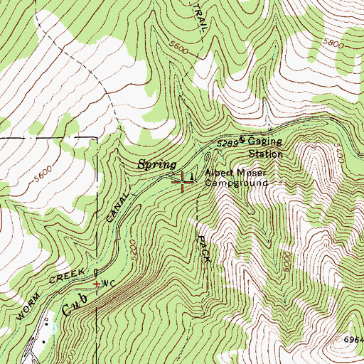 Topographic Map of Albert Moser Campground, ID