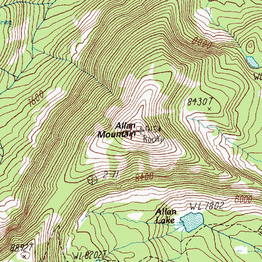 Topographic Map of Allan Mountain, ID