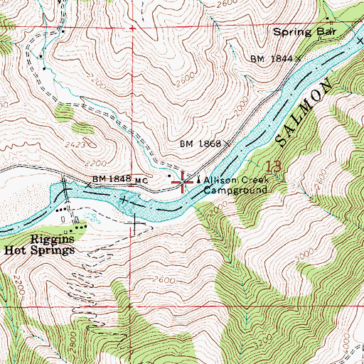 Topographic Map of Allison Creek Campground, ID
