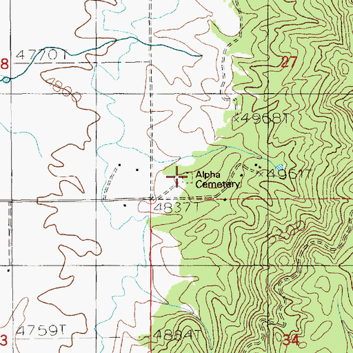 Topographic Map of Alpha Cemetery, ID