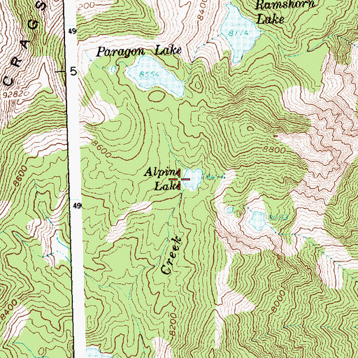 Topographic Map of Alpine Lake, ID