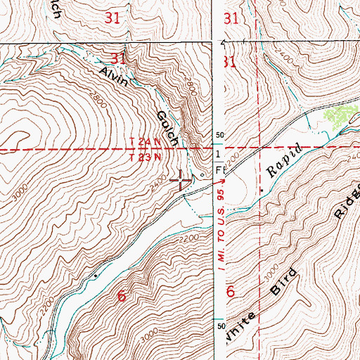 Topographic Map of Alvin Gulch, ID
