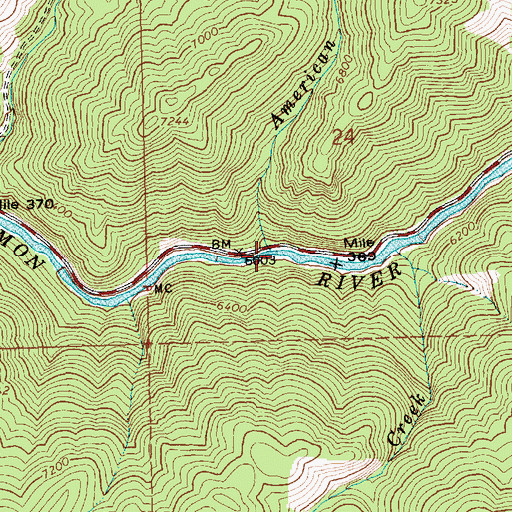 Topographic Map of American Creek, ID