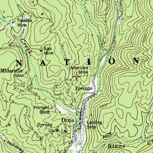 Topographic Map of American Mine, ID
