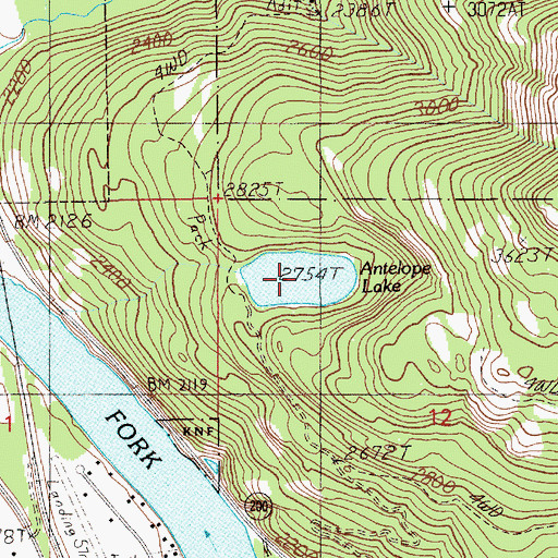 Topographic Map of Antelope Lake, ID