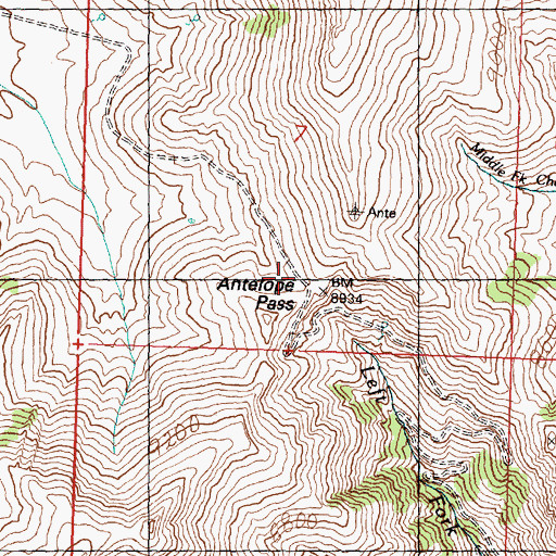 Topographic Map of Antelope Pass, ID