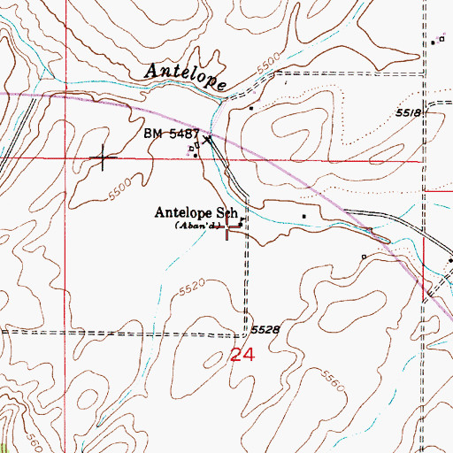 Topographic Map of Antelope School, ID
