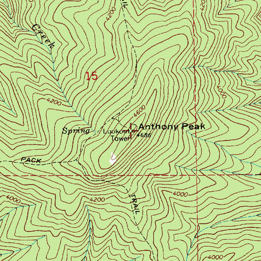 Topographic Map of Anthony Peak, ID