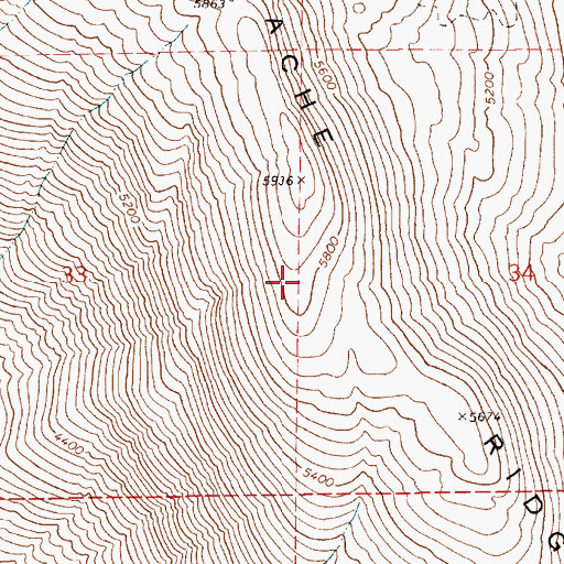 Topographic Map of Apache Ridge, ID