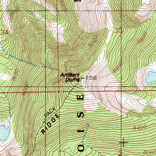 Topographic Map of Artillery Dome, ID