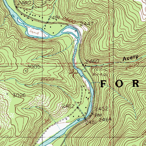Topographic Map of Avery Creek, ID