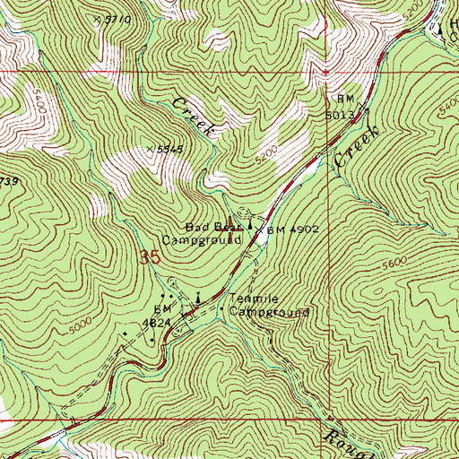 Topographic Map of Bad Bear Campground, ID