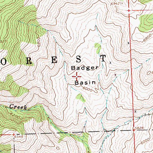 Topographic Map of Badger Basin, ID