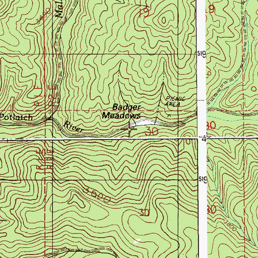 Topographic Map of Badger Meadows, ID