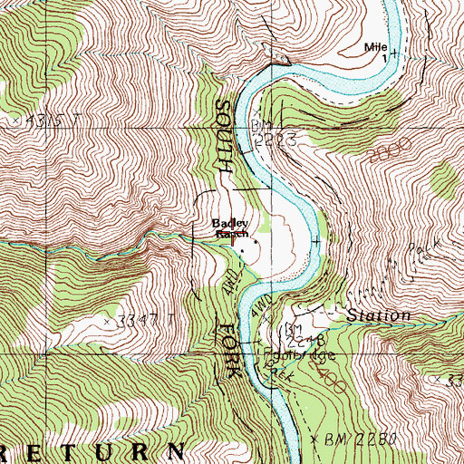 Topographic Map of Badley Ranch, ID
