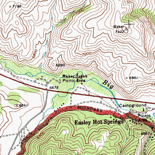 Topographic Map of Baker Creek, ID