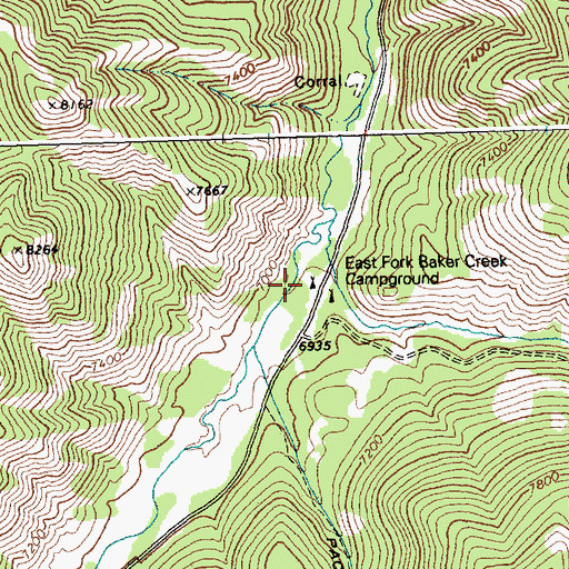 Topographic Map of Baker Creek Campground, ID