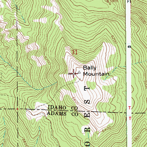 Topographic Map of Bally Mountain, ID