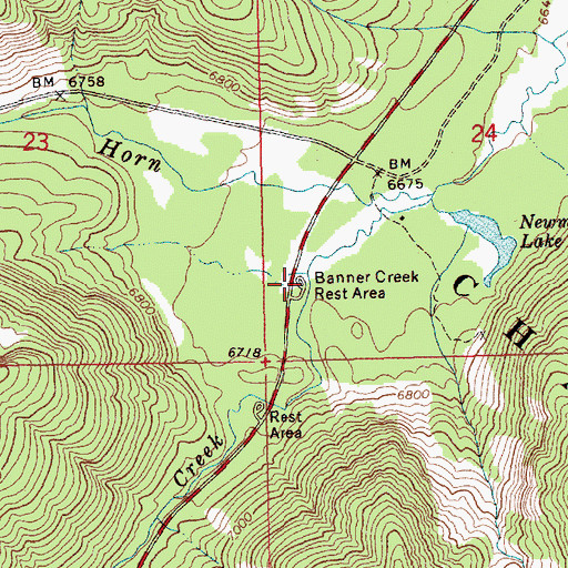 Topographic Map of Banner Creek Rest Area, ID