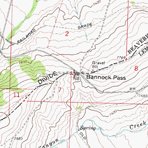 Topographic Map of Bannock Pass, ID