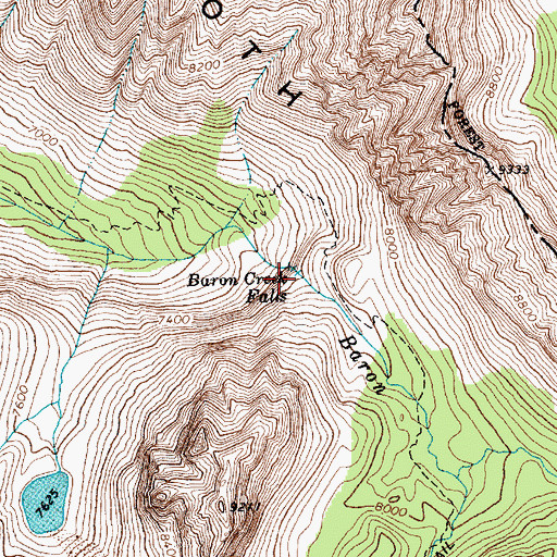 Topographic Map of Baron Creek Falls, ID