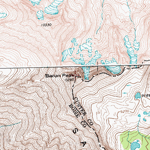 Topographic Map of Baron Peak, ID