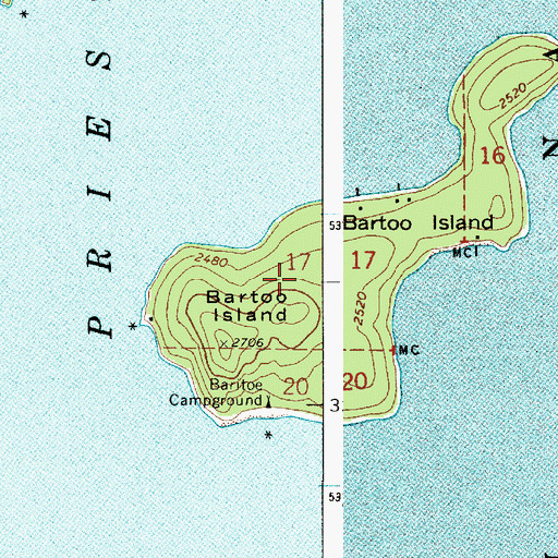 Topographic Map of Bartoo Island, ID